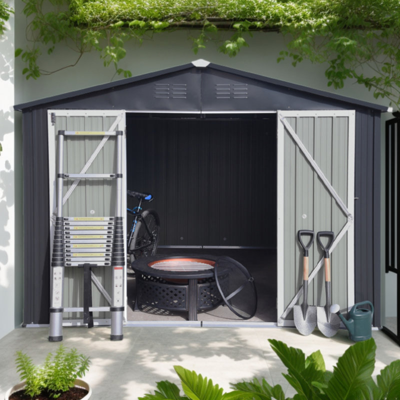 9 ft. W x 10 ft. D Metal Storage Shed, Dark Gray/White