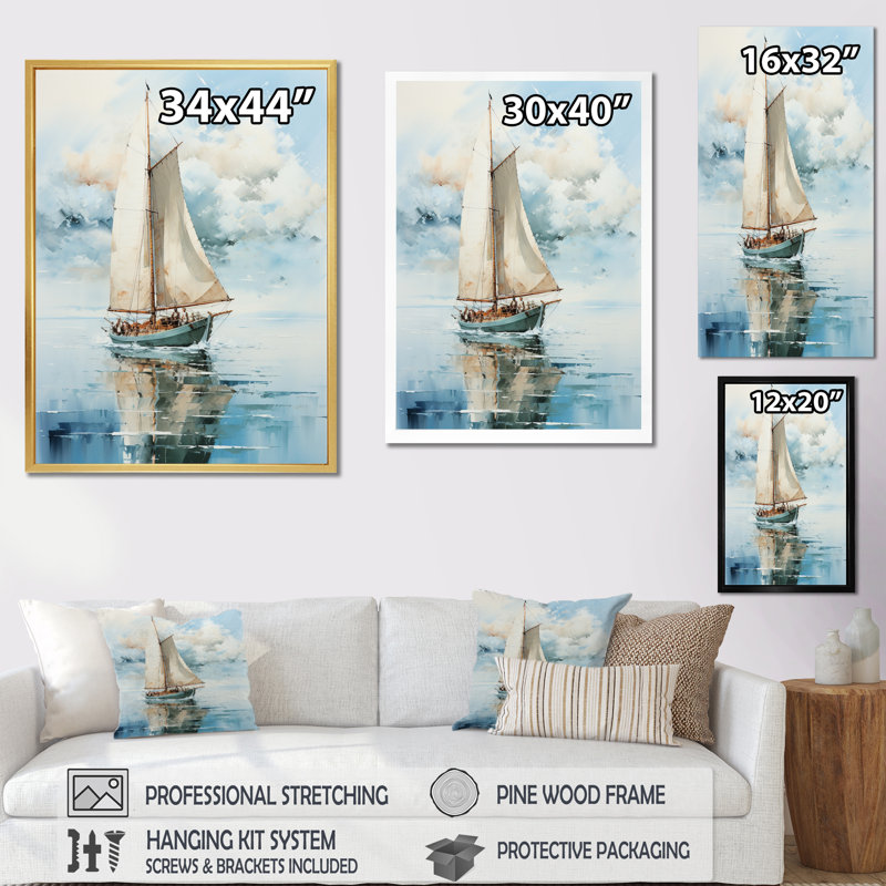 Minimalisme voilier serein II - nautique et plage, reproduction d'art sur toile, L 16 po x H 32 po, Toile tendue