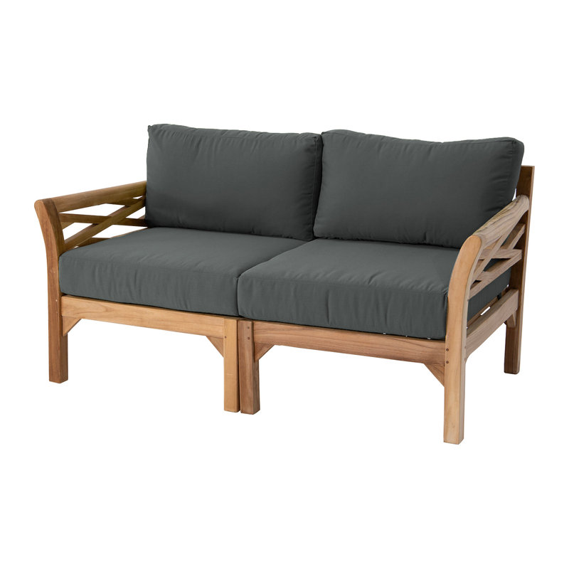Monterey Teak Outdoor Loveseat with Sunbrella Cushions, Coal