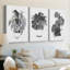 B&W Plante d'intérieur I - Toile tendue sur mesure avec châssis - 3 pièces-386151077