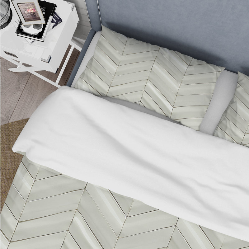 Ensemble de housse de couette beige crème Midcentury Herringbone I - Midcentury