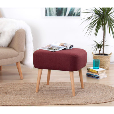 Bohemian Pouffe Ottoman, Claret Red, 19.7 x 16.9 x 16.5 inches | 50% Cotton / 50% Linen, 1.97 inches Thick 35 DNS Orthopedic Sponge, Sturdy Wooden Legs | Perfect for Hotel & Southwestern Decor, Stylish & Functional Design