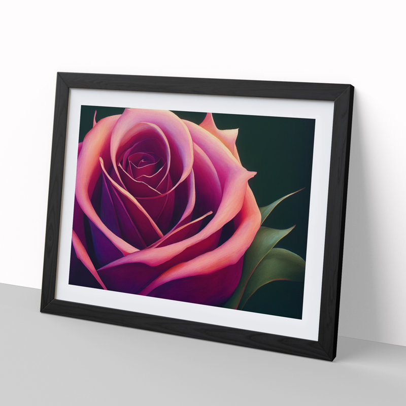 Spirited Rose Flower 1 Piece Single Picture Frame Wall Art, 25cm H x 34cm W x 2cm D, Black Framed