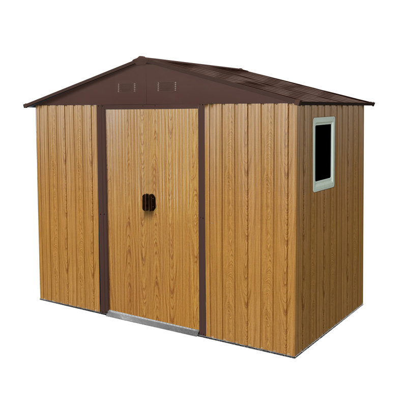 8 ft. x 4 ft. Outdoor Metal Storage Shed with Window & Foundation, Brown, 51.75" H x 93" W x 74.75" D