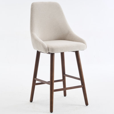 Comfortable Bar Stool Modern Barstool With Back & Wood Legs, Counter Height Upholstered Bar Chair For Kitchen Island