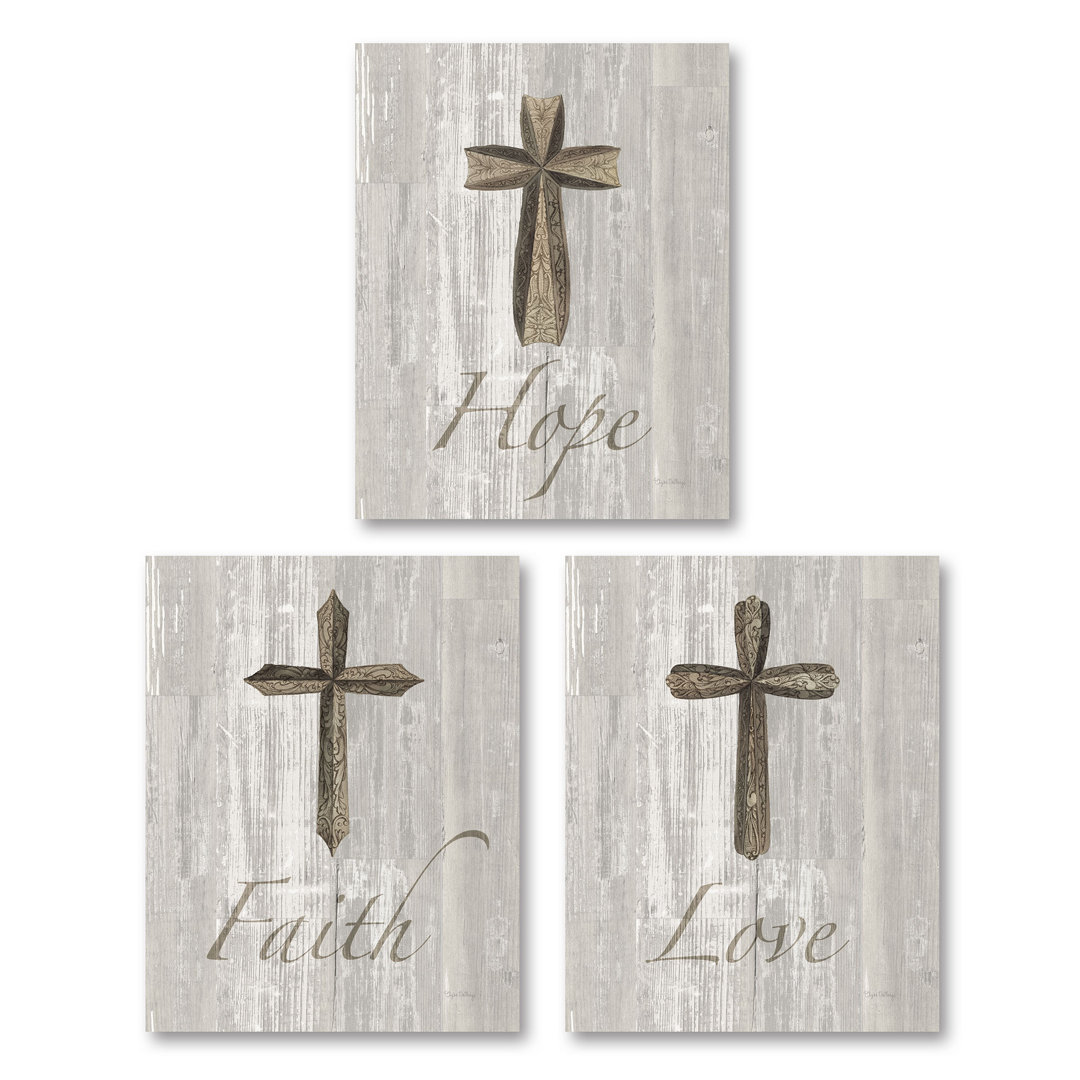 Words for Worship Faith, Hope & Love on Wood - Picture Frame 3 Piece Graphic Art Print Set Winston Porter 