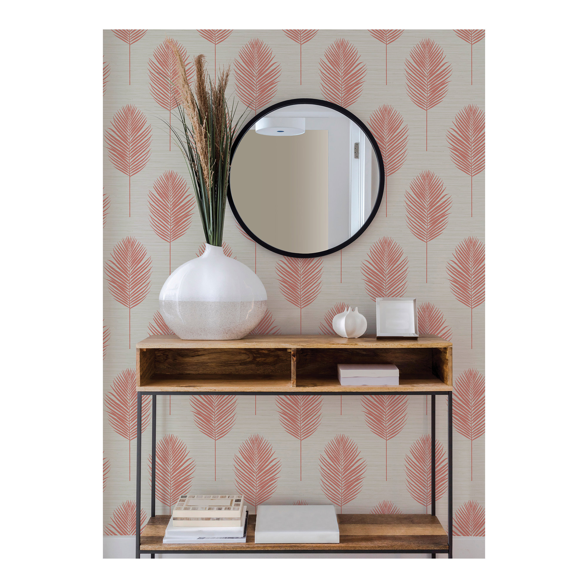 Mclaurin Fern 27' L x 27" W Wallpaper Roll, Coral