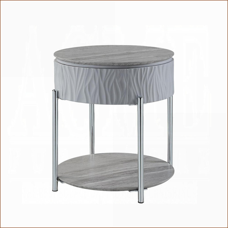 Chêne naturel moderne Table basse chromée avec base en métal, spacieuse pour les boissons de salon Décoration, Gris / Chrome