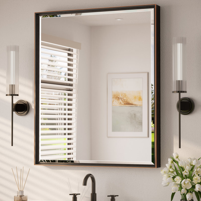Miroir de salle de bain Areiona, Bronze frotté à l'huile, 30 po x 36 po