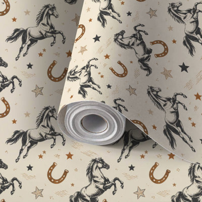 Peel and Stick Wallpaper Contact Paper Black horse horseshoe seamless Self Adhesive and Removable 24in x 118in(60x300cm)
