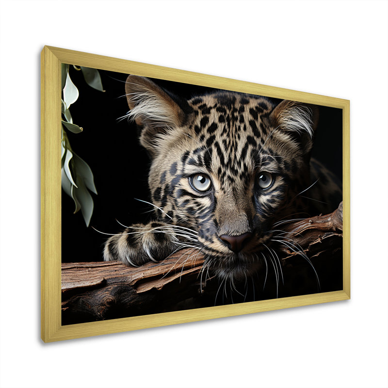 Léopards, élégance gracieuse sur toile, Cadre doré simple, H 30 po x l 40 po x P 1,5 po