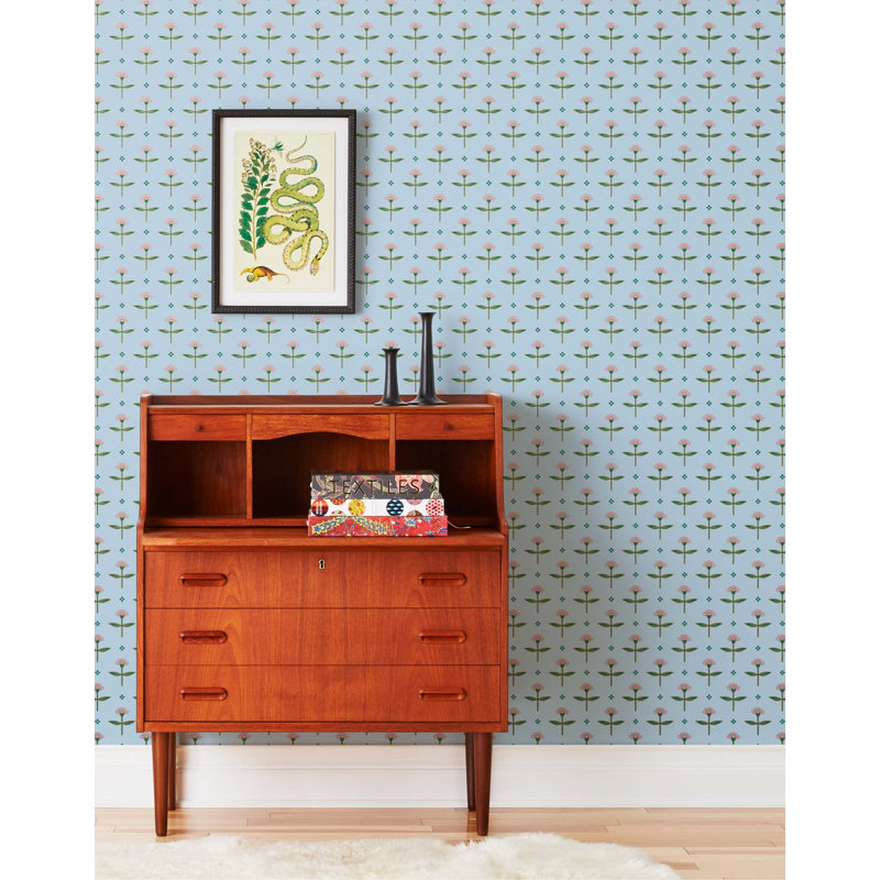 Zinnia Wallpaper | Traditional / Roll - 27" x 30', Sky