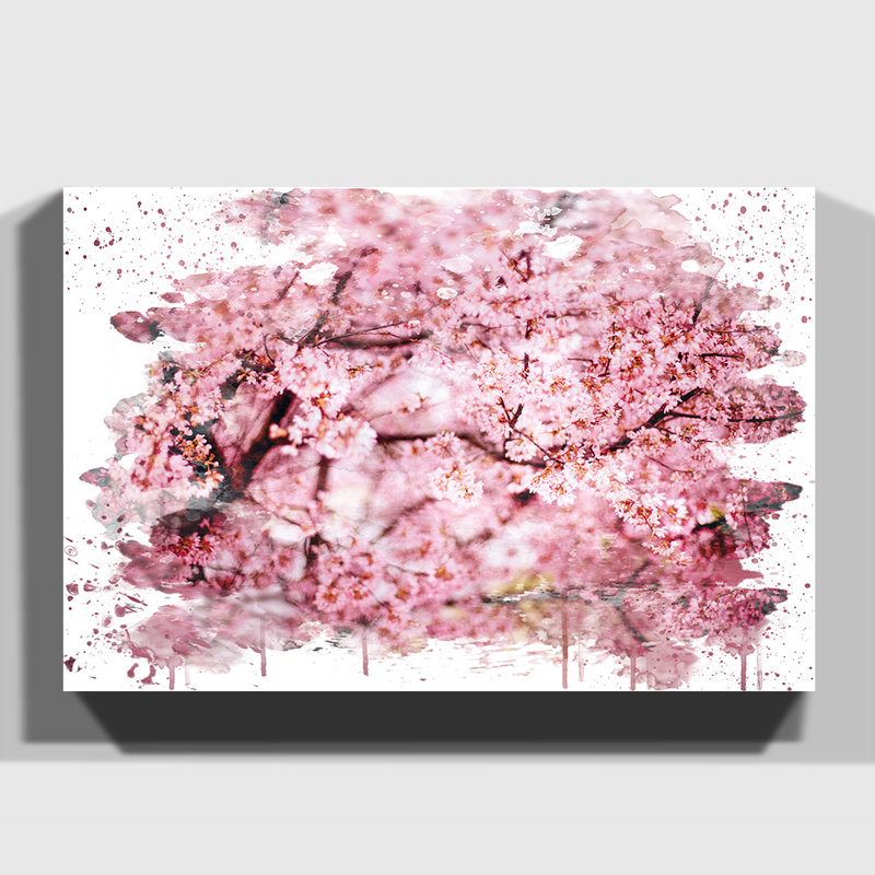 Pink Cherry Blossom Tree Flowers - Wall Art, 40cm H x 60cm W, Wrapped Canvas