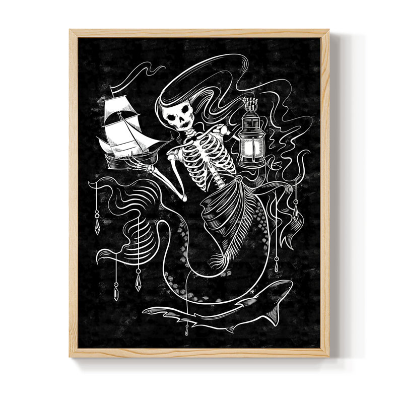 Pirate Mermaids I Framed Print - Solid Wood, Natural, 11" H x 9" W