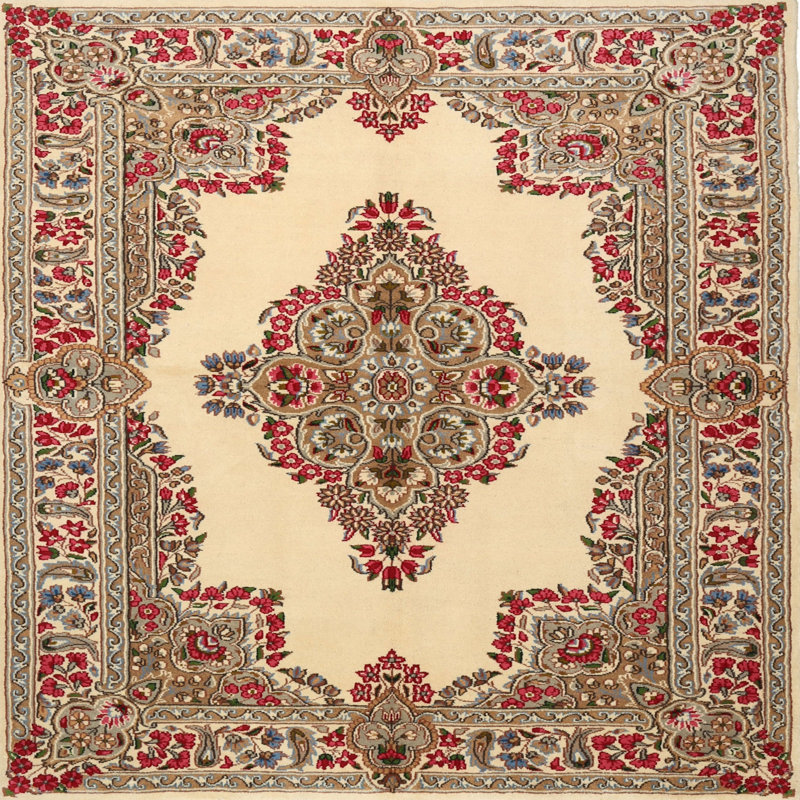 Tapis gris/beige/crème traditionnel, Rond 8 pi