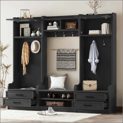 Portemanteau amovible 4 en 1 avec rangement et 7 crochets, portemanteau multifonctionnel avec tiroirs et armoire de rangement, banc à chaussures pour le vestibule