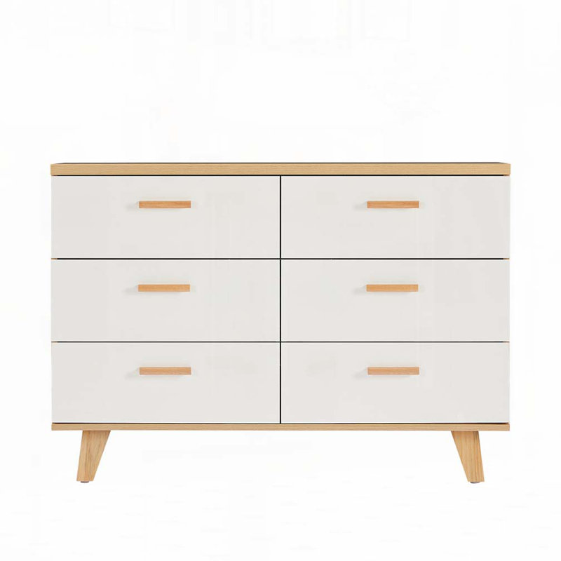 6-Drawer Chest,Buffet Server Console, Brown/White