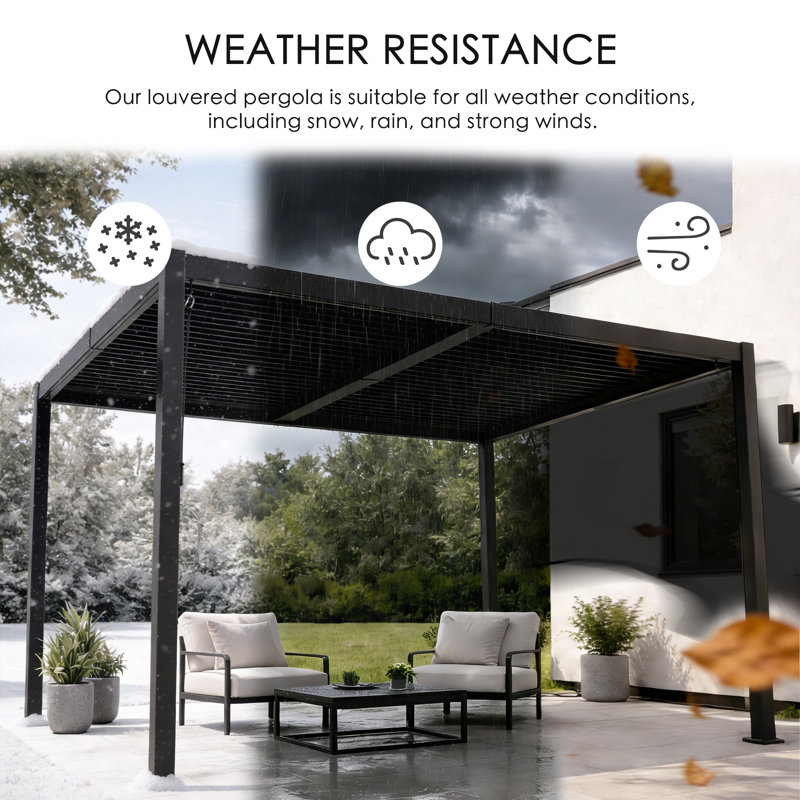 Kozyard Outdoor Louvered Pergola 12' x 24' Pergola Sun Shade All-Weather Aluminum Packing Shelter With Drainage System Adjustable Roof Waterproof For Poolside Patio Garden Yard Gray