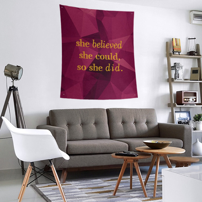 Tapisserie de citation pour femmes en polyester en faux gemme, H 80 po x l 68 po, Spinelle / or