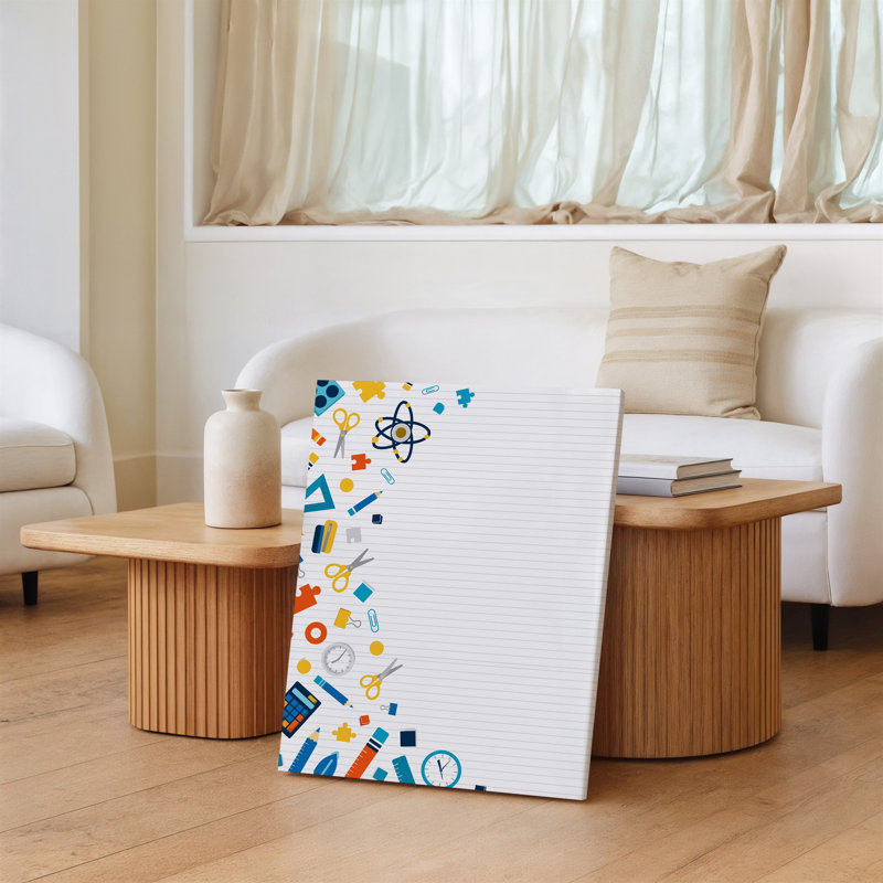 Toile, un design plat à plat vibrant et ludique mettant en vedette un art mural de fournitures scolaires colorées et d'outils éducatifs sur toile éparpillée
