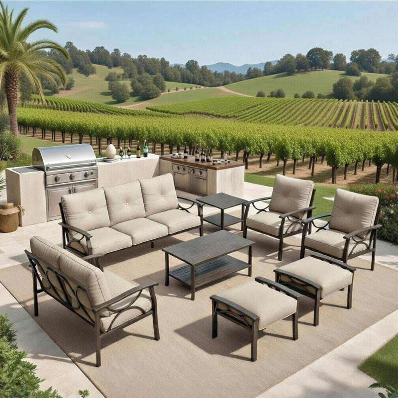8-Piece Metal Patio Furniture Set, Beige