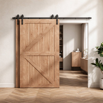 Bypass Barn Door Track Kit with J Hook for Double Doors, Heavy Duty 350lb