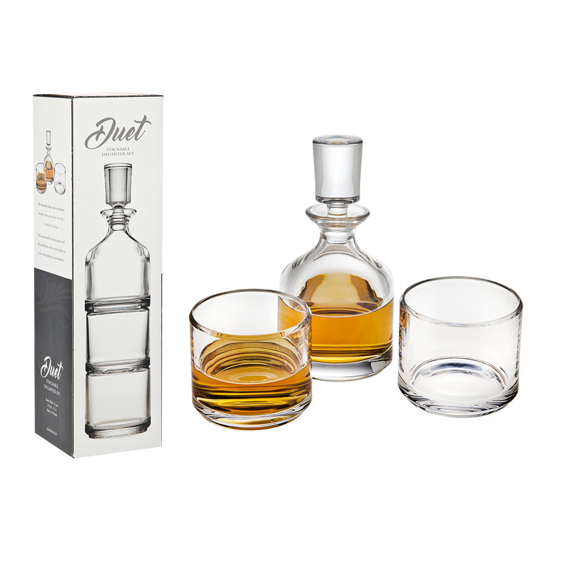 Clear Crystal Stacking Decanter Set with Glasses