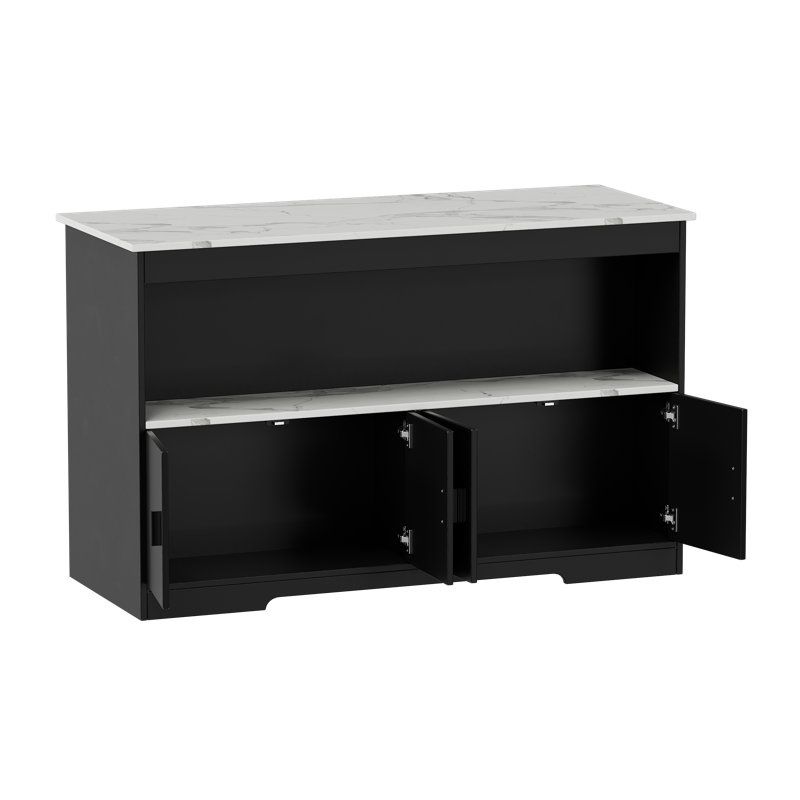 Îlot de cuisine moderne de 43,3 po avec rangement et sièges, table d'îlot avec armoires et lumière DEL, table de salle à manger en imitation marbre (sans tabourets de bar)