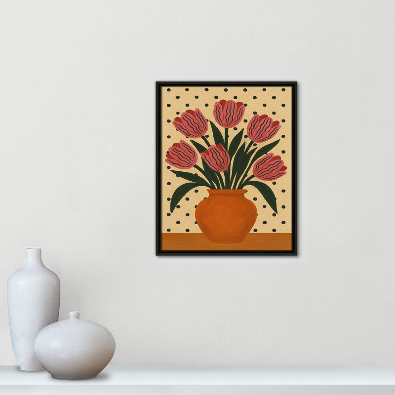Imprimé de fleurs en pot par Barsrsind, L 17,5 po x H 21,5 po, Toile avec cadre, Flottant espresso