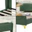 Structure de lit grand format en similicuir vert avec tête et pied de lit à oreilles, détails en métal doré, lit plateforme avec support à lattes en bois-656200313-656200319