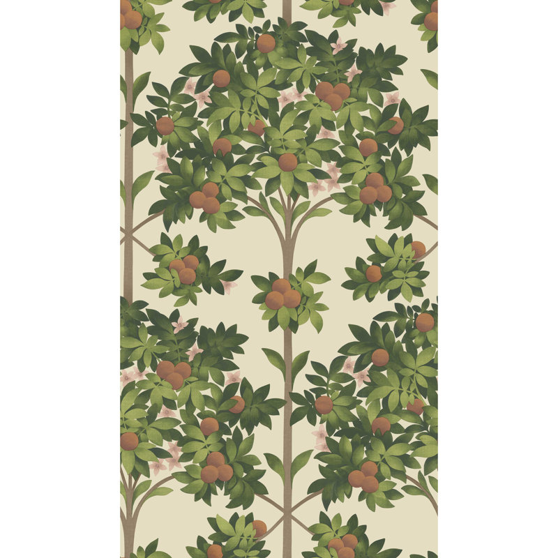Floral Wallpaper Roll, Orange/Spring Green