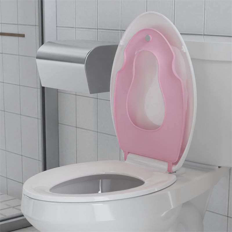 Toilet Seat Elongated,Toilet Seat with Toddler Seat Built in, Potty Training Toilet Seat Elongated Fits Both Adult and Child, with Soft Close, Easy Install and Clean - White and Pink