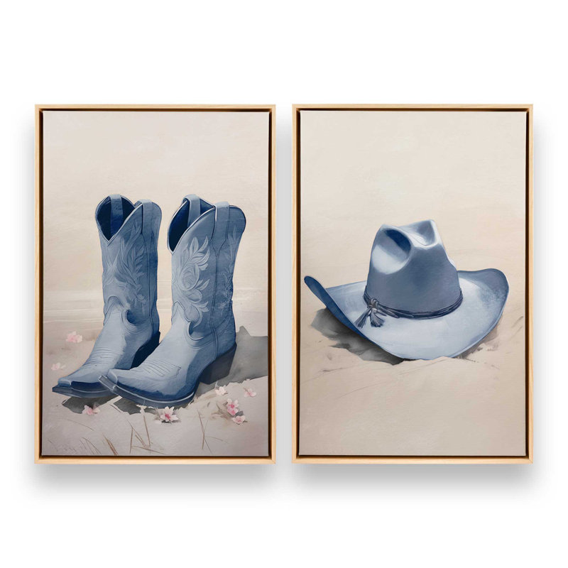 «Cowboy Essentials» en bleu, ensemble de 2, H 37 po x l 50 po, Cadre américain en érable flottant