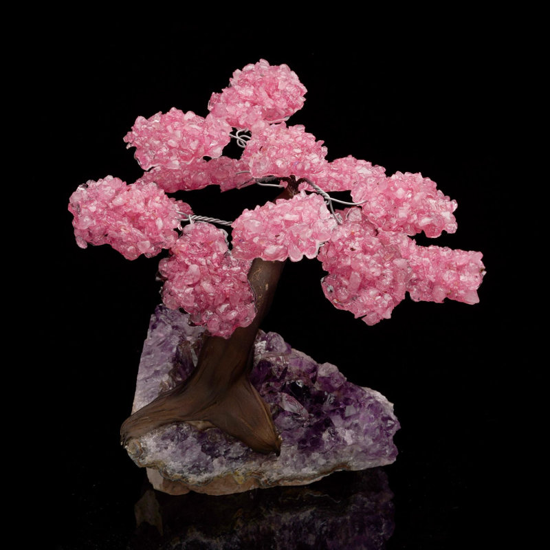 Quartz rose avec pierres précieuses et améthyste