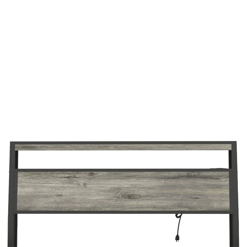 Queen Size Bed Frame With Headboard, RGB LED Light & Charging Station - Rustic Grey, Queen