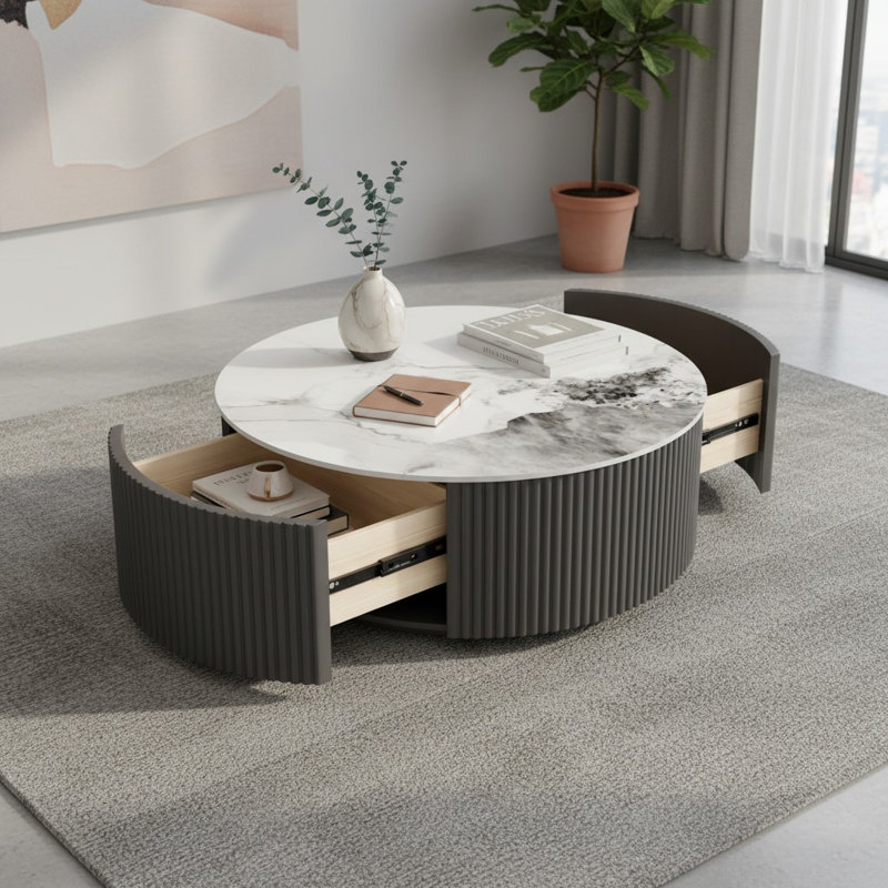 Table basse ronde avec rangement, Gray