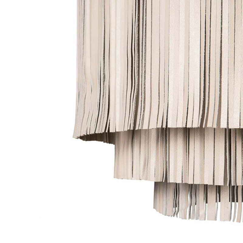 Fringe Leather Chandelier w/ Solid Accents, Brass, 30" H x 26" W x 26" D, 4