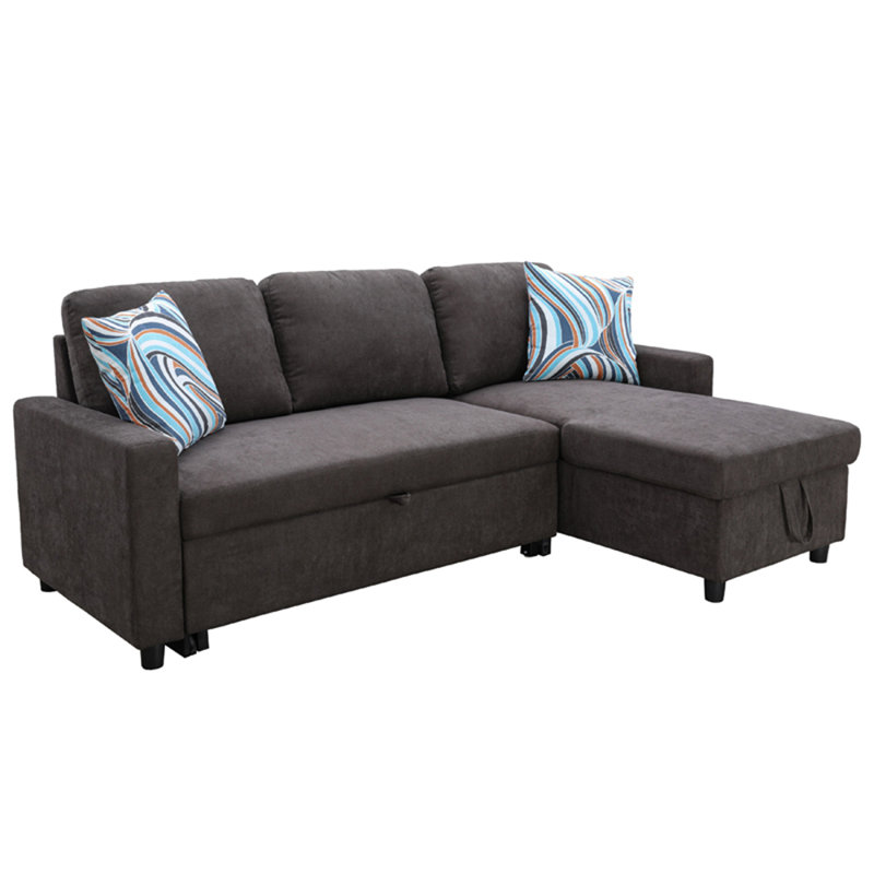 Boukje Flannelette 2-Piece Couch Living Room Sofabed, Dark Brown