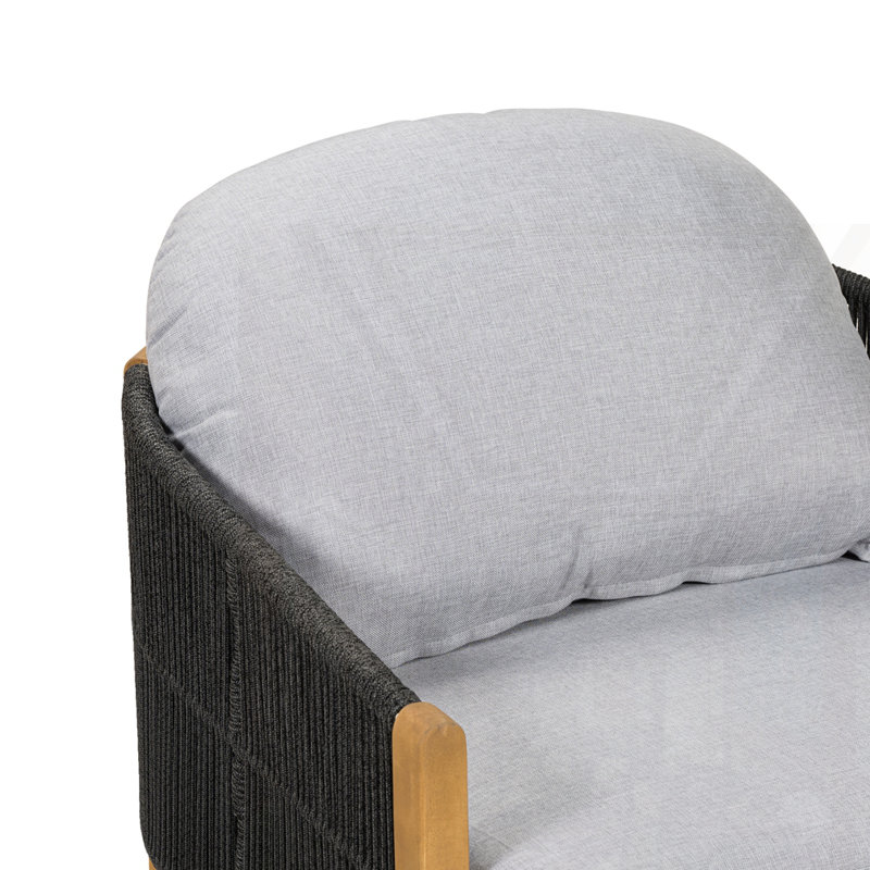 Fauteuil club d'extérieur en bois, Coussin gris / cadre gris foncé