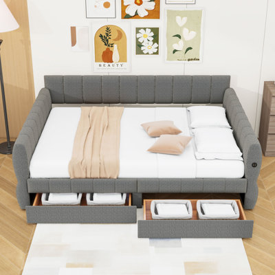 Queen Upholstered Platform Bed with USB Ports and 2 Storage Drawers by Latitude Run