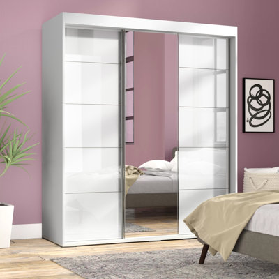 Charlisha 71" Modern Wardrobe with Adjustable Shelves, Hanging Rod, Glass Fronts with Mirror