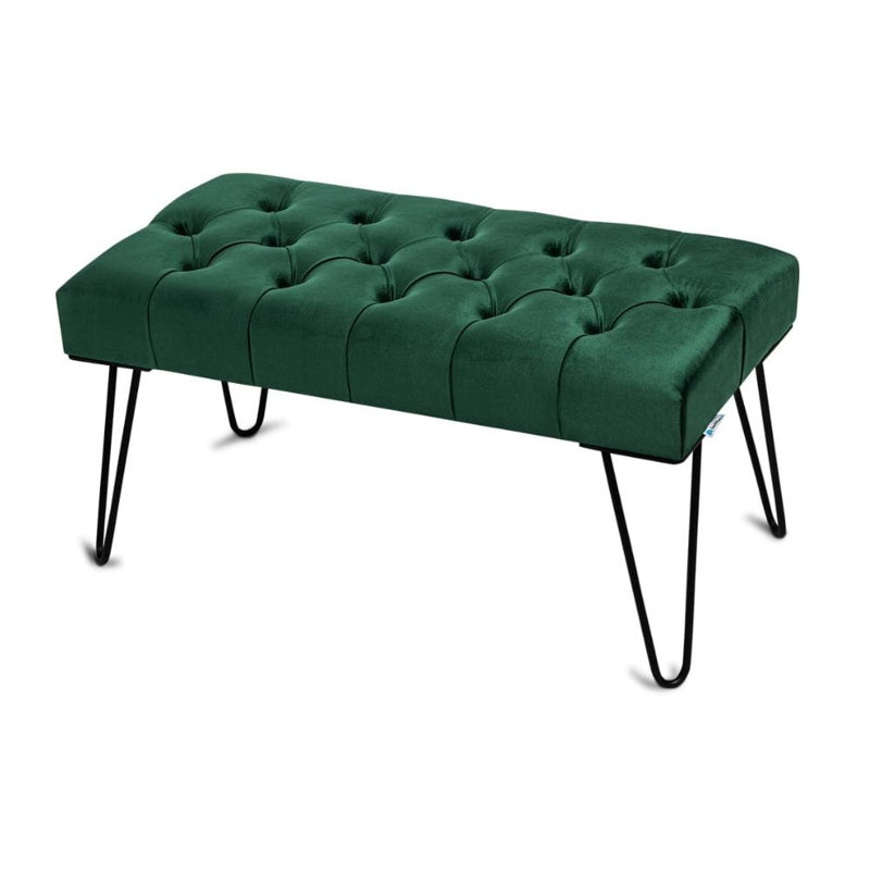 Velvet Upholstered Bench, Bottle Green, H40 x W120 x D30cm