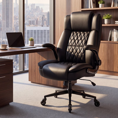  Large High-Back Executive Office Chair - Comfortable and breathable office chair with folding armrests, adjustable lumbar support, and heavy-duty metal base. Advanced ergonomic executive computer chair suitable for home offices. Black.