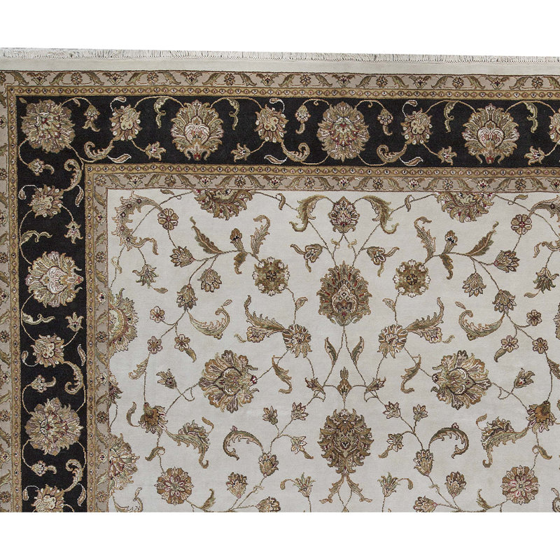 Tapis ivoire et noir noué à la main de haute qualité
