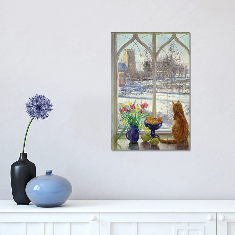 Snow Shadows And Cat by Timothy Easton - Painting on Canvas, 20.32 cm H x 30.48 cm W, No Frame