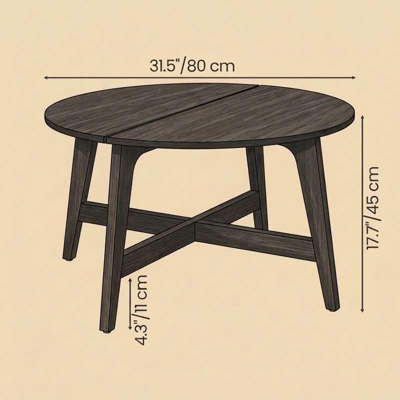 31.5" W Mid-Century Modern Coffee Table, Black