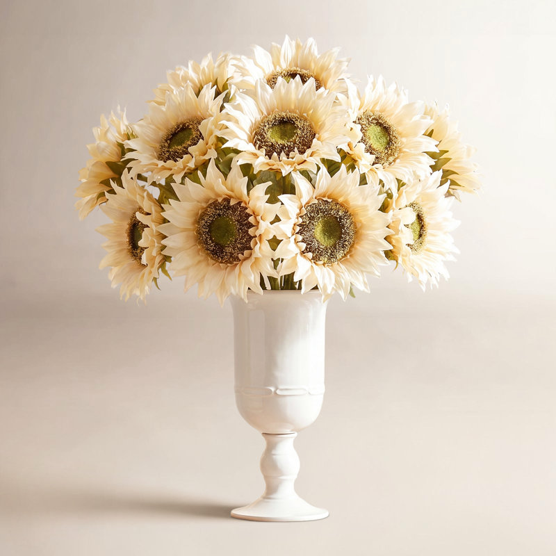 24" Artificial Sunflower Stem, Ivory