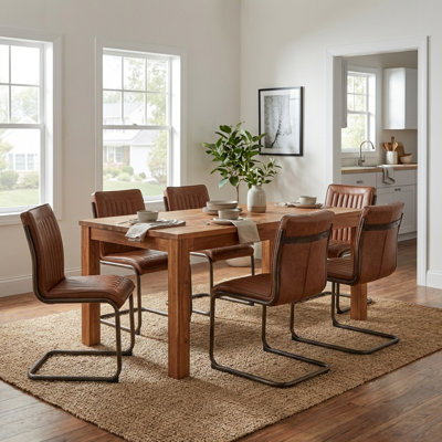 Dining Set - Tiburon Dining Table - Amber - Cooper Dining Side Chair - Rubbed Gold Frame - Antique Cigar Brown Faux Leather