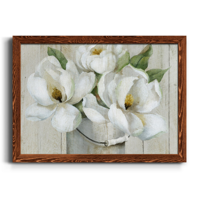 Shiplap Magnolias - Reproduction d'art sur toile encadrée, H 37,5 po x l 27,5 po x P 1,5 po, Toile avec cadre érable