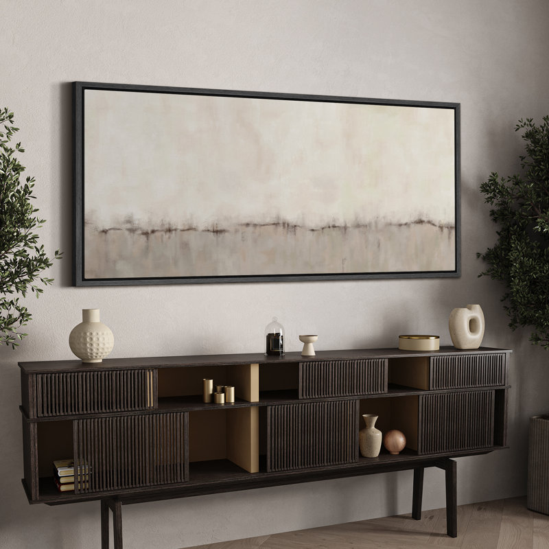 «Minimal Landscape Minimalist Abstract Design in Soft Neutrals», art extra large, art mural, H 30 po x l 60 po